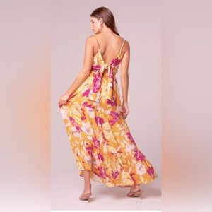 LOVESCAPE GOLD FLORAL COWL NECK MAXI DRES